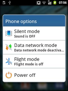 Press Flight mode.Depending on the current setting, flight mode is now turned on or off.