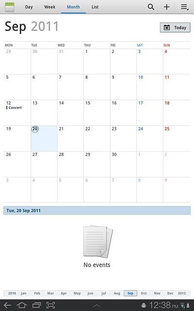 If required, slide your finger up or down on the month view at the right side of the display to select a different month.