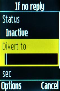 Scroll to Divert to and key in (prefix) 5 (your phone number) 