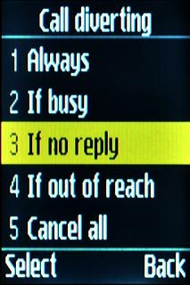 If you selected If no reply in step 2, you need to select a delay for the divert: