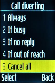 Scroll to Cancel all and press the Navigation key.A request to change the setting is sent to the network.