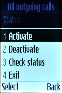 Scroll to Activate and press the Navigation key.A request to change the setting is sent to the network.The action is confirmed on the display.