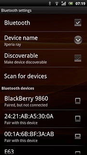 Press Scan for devices.Your phone now searches for devices and after a moment, a list of Bluetooth devices within range is displayed.