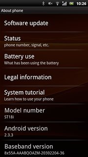 View the phone's software version below Android version.