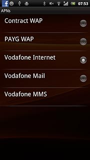 Press the field next to Vodafone Mail to activate the data connection.