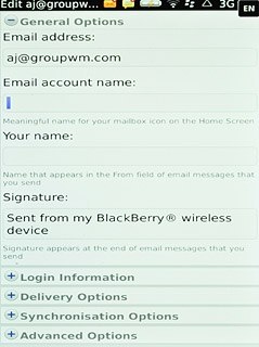 Press the field below Email account name and key in a name for the email account (such as 