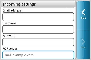 Press the field below POP server and key in the address of the incoming server.