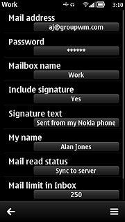 Press Mailbox name.Key in a name for the email account (such as 