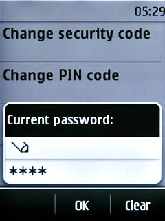 Key in the current barring password (default is 0000) and press OK.