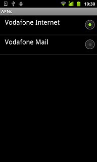 Press the field next to Vodafone Internet to mark it.