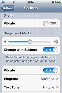 To turn vibration on or off when silent mode is turned on:Press the indicator next to Vibrate below Silent.