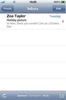 To retrieve email messages manually:Press the update icon in the bottom left corner of the display.