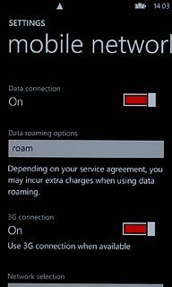 Press the indicator next to 3G connection.Depending on the current setting, the function is turned on or off.