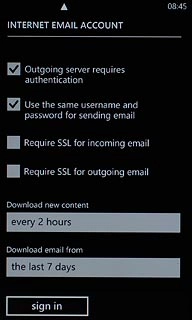 Press Require SSL for incoming email and Require SSL for outgoing email to turn off the function.When the box next to the menu item is empty, the function is turned off.