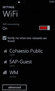 A list of Wi-Fi networks within range is displayed.Press the required Wi-Fi network.Follow the instructions on the display to select security settings, if required.