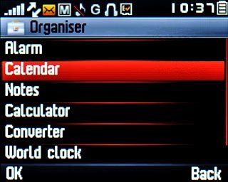 Scroll to Calendar and press the Navigation key.