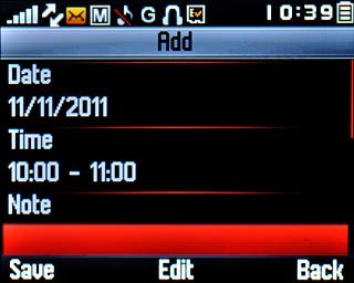 Highlight the field below Note and press the Navigation key.