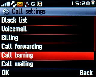 Scroll to Call barring and press the Navigation key.