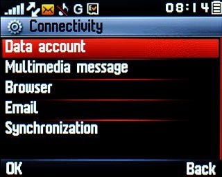 Scroll to Data account and press the Navigation key.