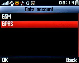 Scroll to GPRS and press the Navigation key.