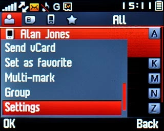 Scroll to Settings and press the Navigation key.