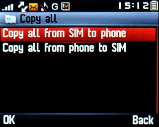Highlight Copy all from SIM to phone or Copy all from phone to SIM and press the Navigation key.