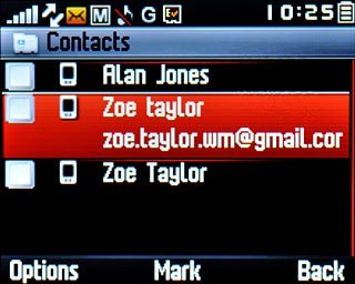 Highlight the required contact and press the Navigation key.