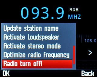 Scroll to Radio turn off! and press the Navigation key.
