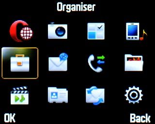 Scroll to Organiser and press the Navigation key.