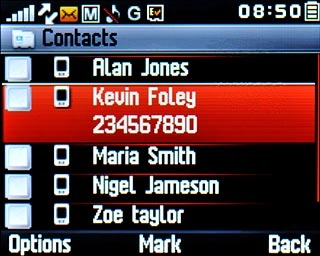 Highlight the required contact and press the Navigation key.