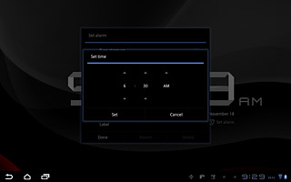 Press arrow up or arrow down next to hours and minutes to set the time.