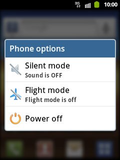 Press Flight mode.Depending on the current setting, flight mode is turned on or off.