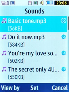 Go to the required folder.Highlight the different ring tones to listen to them.