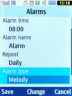 Scroll to Alarm type and press the Navigation key.