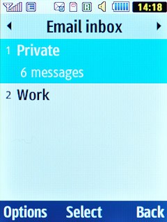 Highlight the required email account and press the Navigation key.