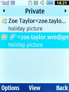 Highlight the required email message and press the Navigation key.