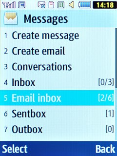 Scroll to Email inbox and press the Navigation key.