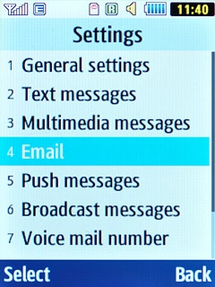 Scroll to Email and press the Navigation key.