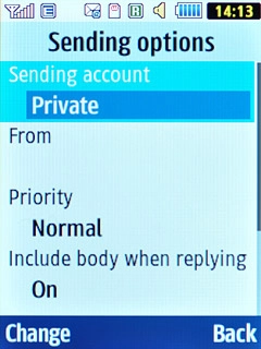 Scroll to Sending account and press the Navigation key.