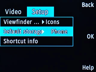 Scroll to Default storage and press the Navigation key.