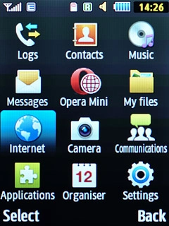 Scroll to Internet and press the Navigation key.