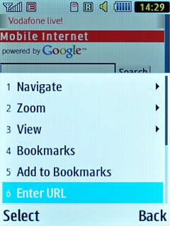 Scroll to Enter URL and press the Navigation key.