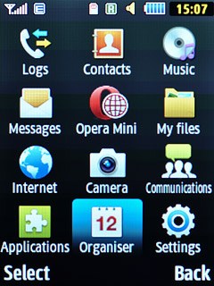 Scroll to Organiser and press the Navigation key.