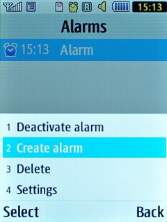 Scroll to Create alarm and press the Navigation key.