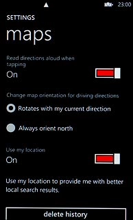 Press the indicator next to Use my location.Depending on the current setting, the function is turned on or off.
