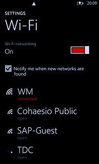 A list of Wi-Fi networks within range is displayed.Press the required Wi-Fi network.Follow the instructions on the display to select security settings, if required.