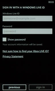 Press the field below Windows Live ID and key in your email address for your Windows Live account.