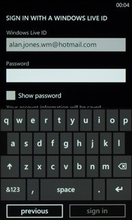 Press the field below Password and key in the password for your Windows Live account.