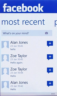 You can now use the application.Please note that Facebook isn't part of the original application package and therefore only a general description is given here.You have a number of options, such as:Write status updatesSend messagesWrite text on WallUpload picturesSelect application settings