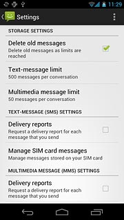 Press Delivery reports below TEXT-MESSAGE (SMS) SETTINGS to turn the function on or off.